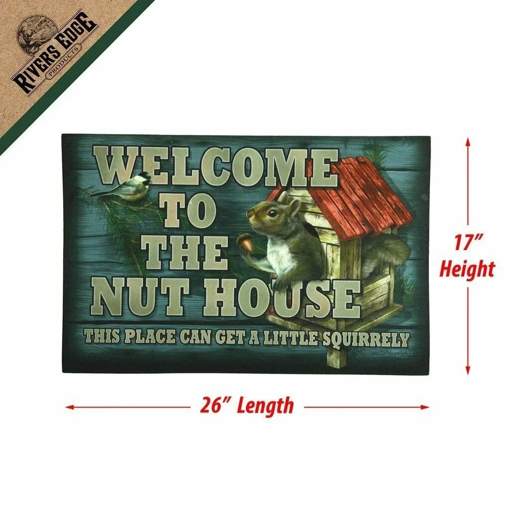 Welcome To The Nut House Indoor Outdoor Rubber Mat Squirrel House 17 x 26 Inch